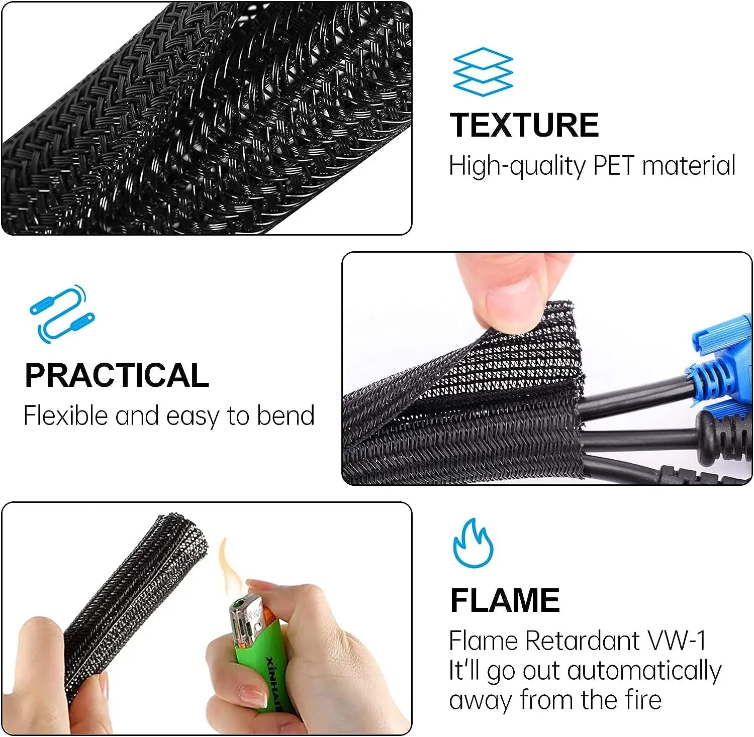 Cord Protector Wire Loom Tubing Cable Sleeve Split Sleeving for USB Cable Power Cord Audio Video Cable TV Computer Home Auto
