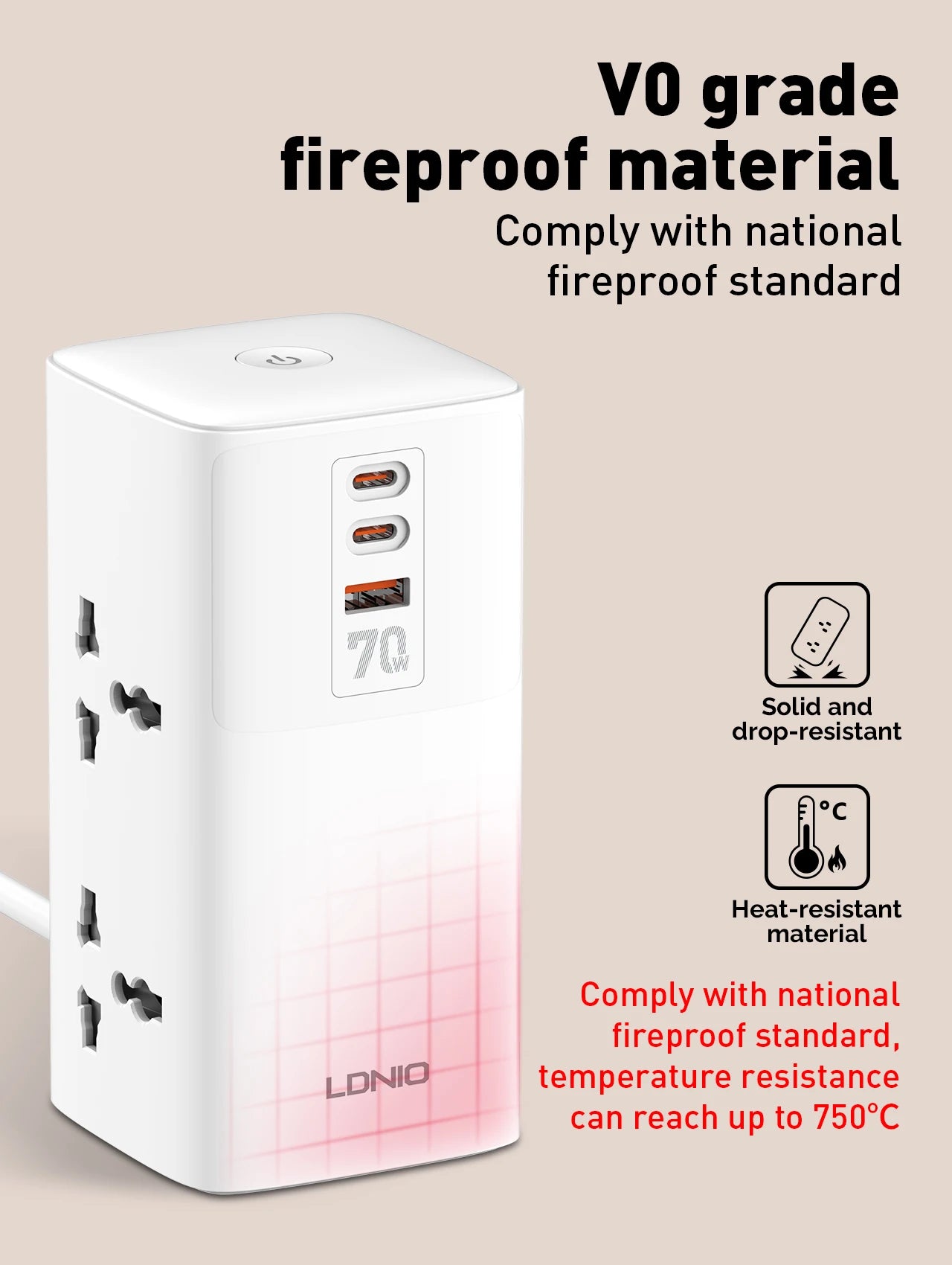 1-Tower 4 Way Outlets Socket 70W USB Multi Power Strip Vertical 2m Extension Power Cord UK EU US AU Plug with Overload Protector