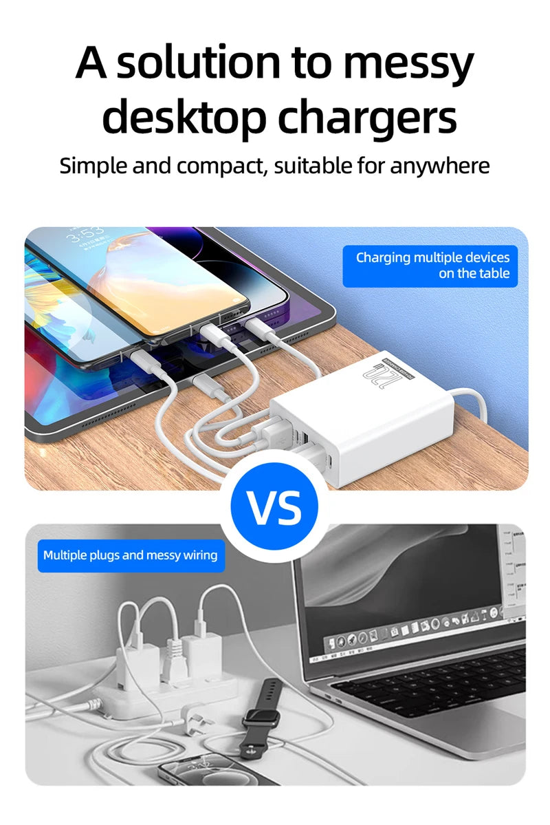 4-Xiaomi 120W Desktop Phone Charger Adapter Power Multiports USB Type-C Fast Charging EU/US/UK Plug For iPhone Xiaomi Huawei