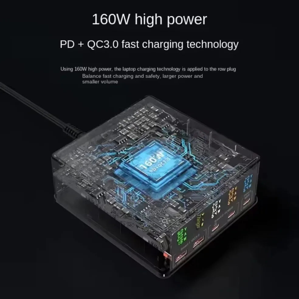1-160W USB C GaN Charger Wireless Charger PPS PD 65W 100W Desktop Fast Charging Station Power for MacBook Tablet iPhone 16 Samsung