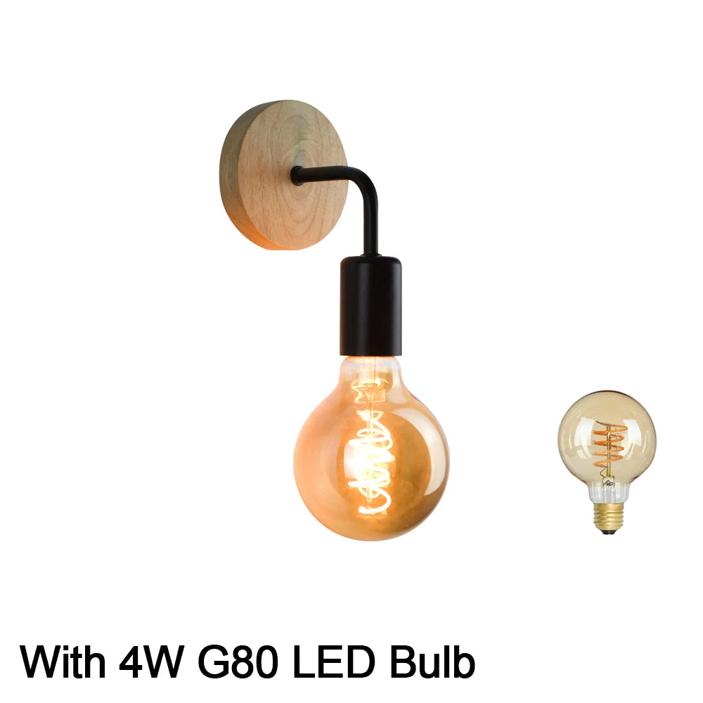 Retro Wood Wall Lamp Vintage Sconce (E27)