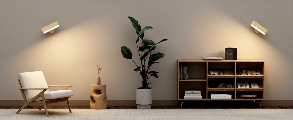 Nordic Wood Wall Lamp With 360 Rotate Dimmable Wall Sconce Touchable Magnetic For Bedroom Cordless Wall Mount Light For Reading