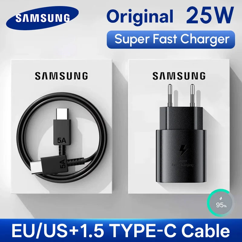 Original Samsung 25w Super Fast Charger PD Type C EU US Adapter Galaxy S25 S24 S23 S22 A56 A55 A26 A05s A54 A16 Z Fold Z Flip 6