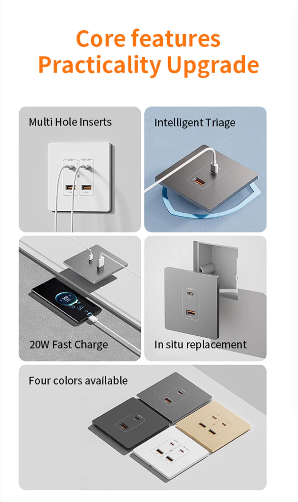 Herepow Wall Power Socket With Dual USB Typec Four Port Fast Charging Interface 20W 3A 220V Smart Home Appliance Plug Adapter