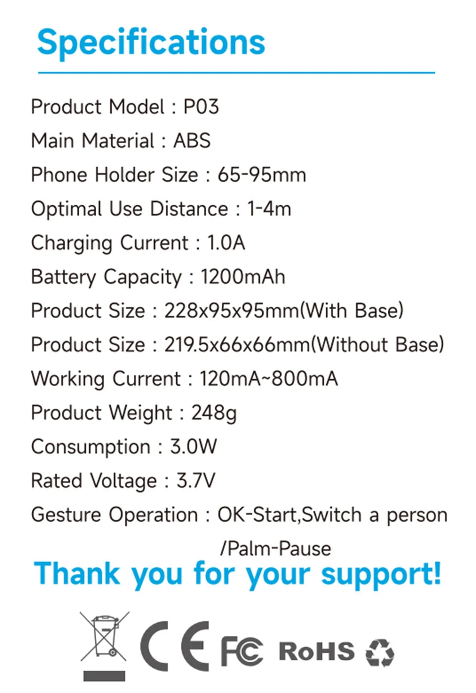 FGCLSY P03 Gimbal Stabilizer for Mobile Phone AI 360 Follow Selfie Stand Face Tracking Desktop Gimbal for Cellphone and Cameras