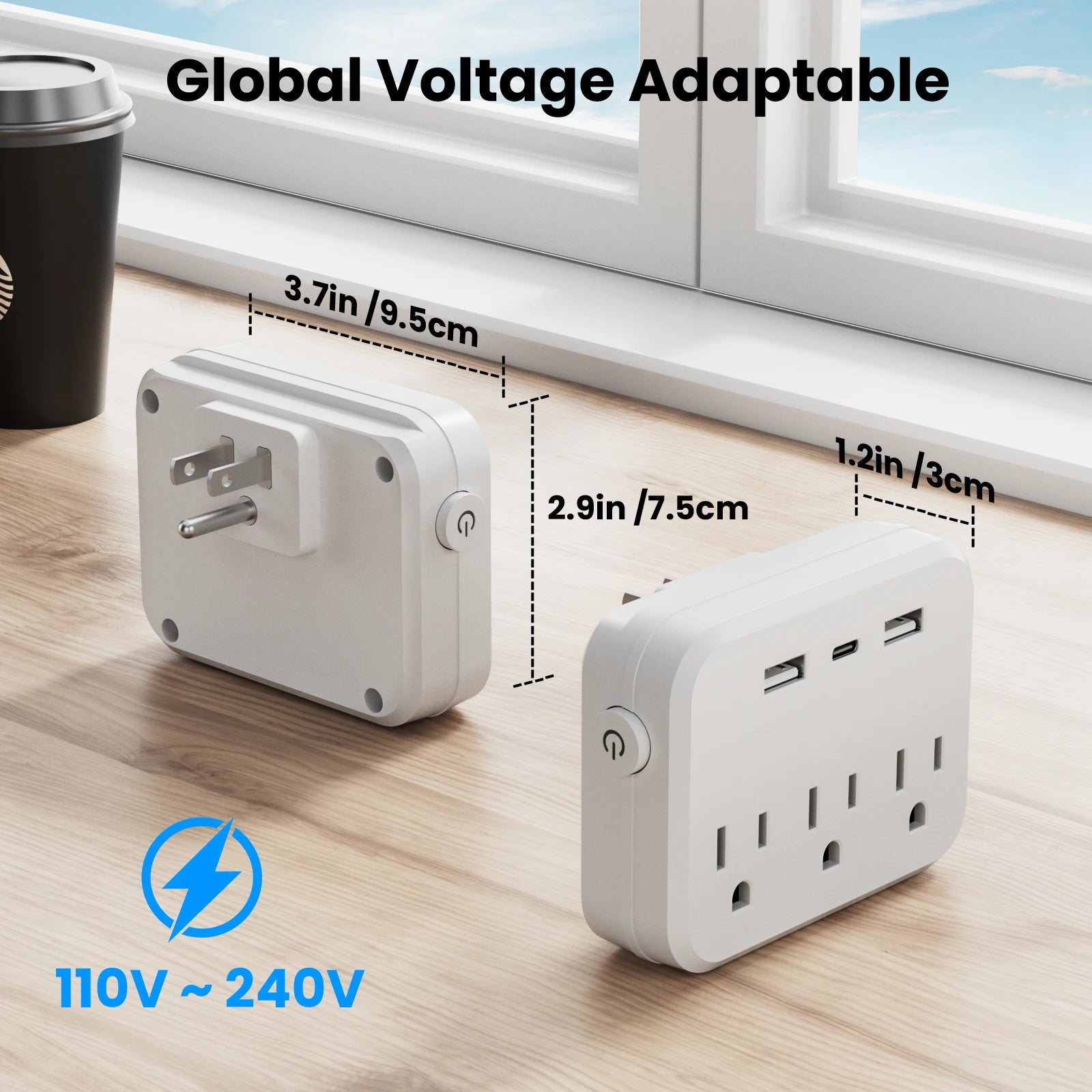 TRANSTON US Switch with surge protector Mini Portable power strip 6-in-1 Multifunctional 3 power strip 2 USB ports 1 Type-C wh