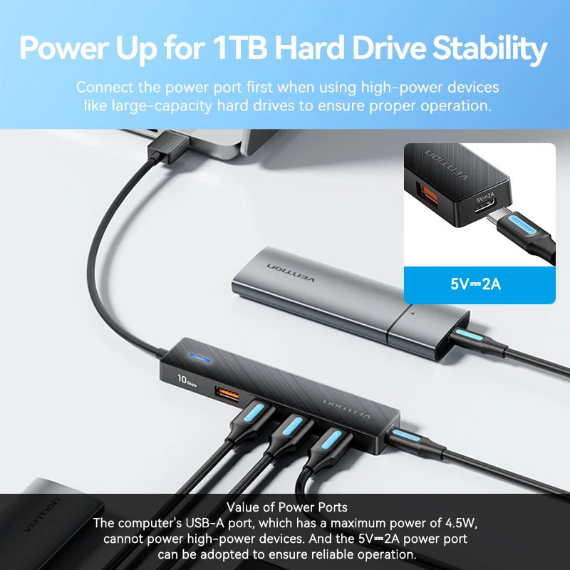 4-Vention New USB 3.2 Gen2 HUB 5 Ports Splitter 10Gbps USB A Type C HUB Multiport Adapter Laptop Expansion Desktop PC Accessories