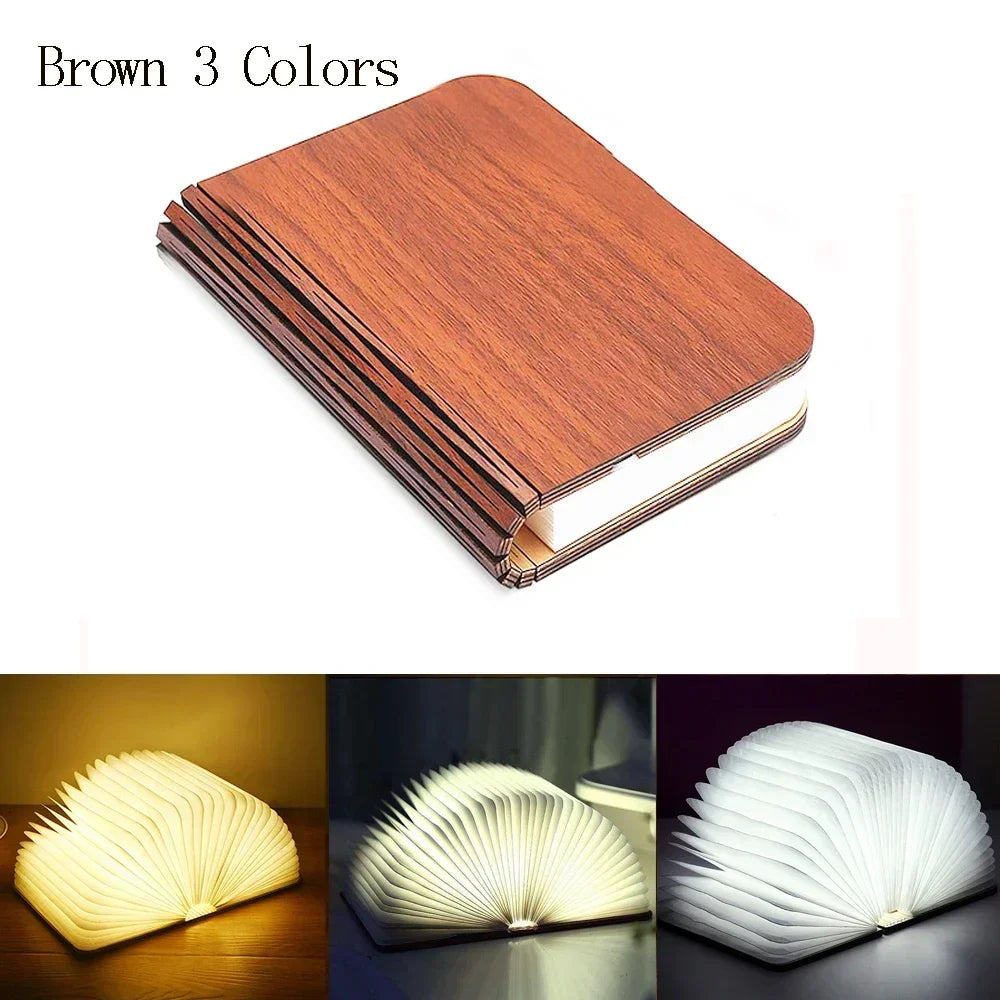 3D Folding Wooden Book Night Light – RGB USB Rechargeable