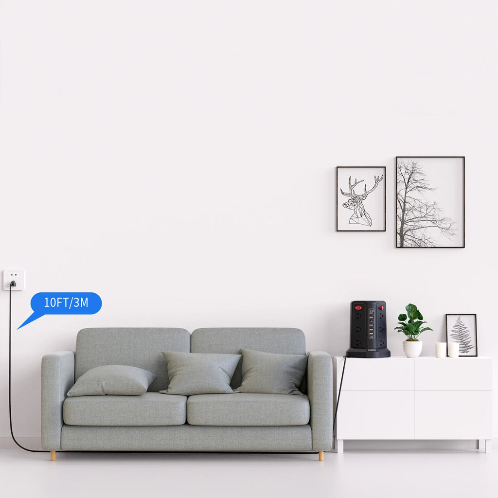  PASSUS tower power strip with USB-C PD 18W fast charging and 12 outlets