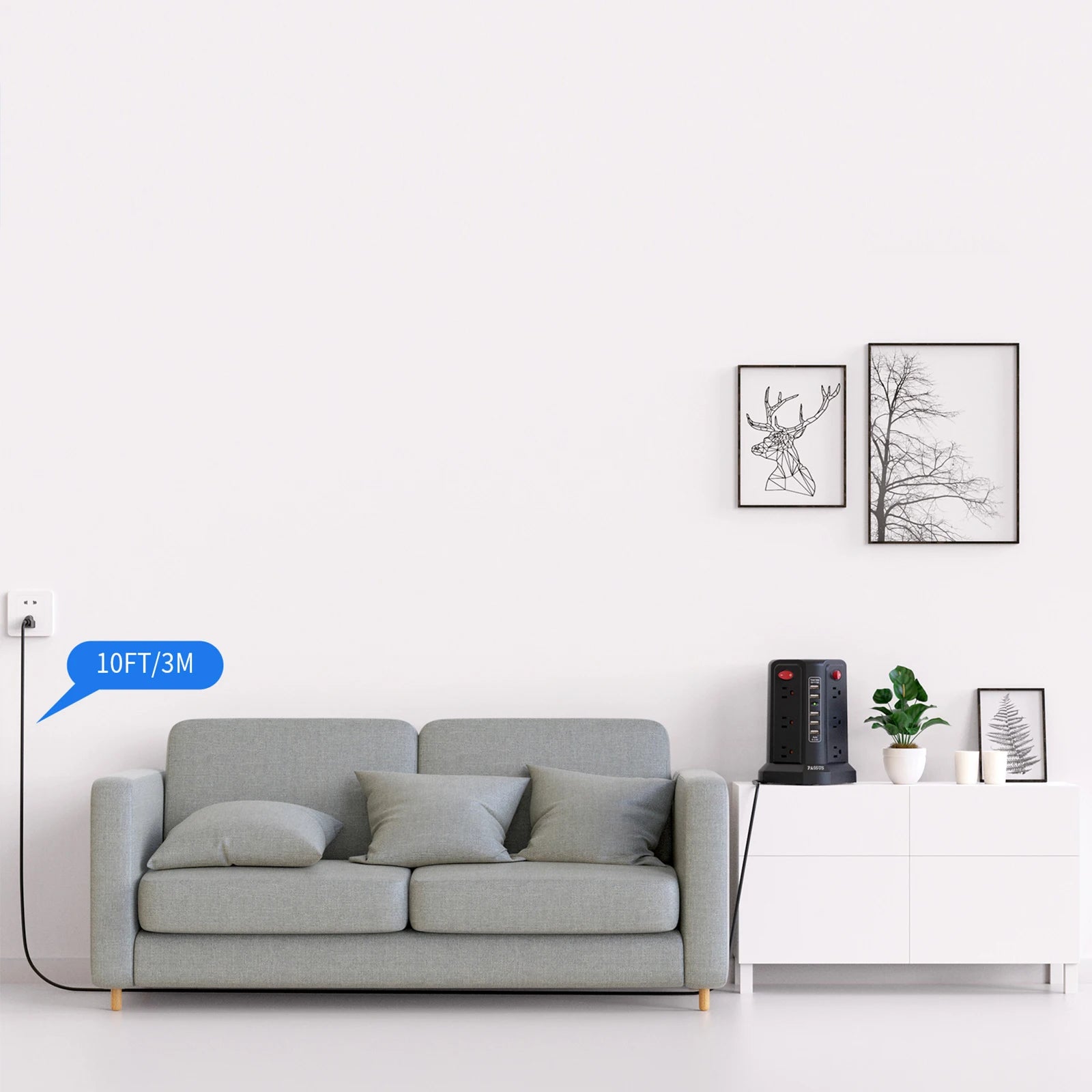  PASSUS tower power strip with USB-C PD 18W fast charging and 12 outlets