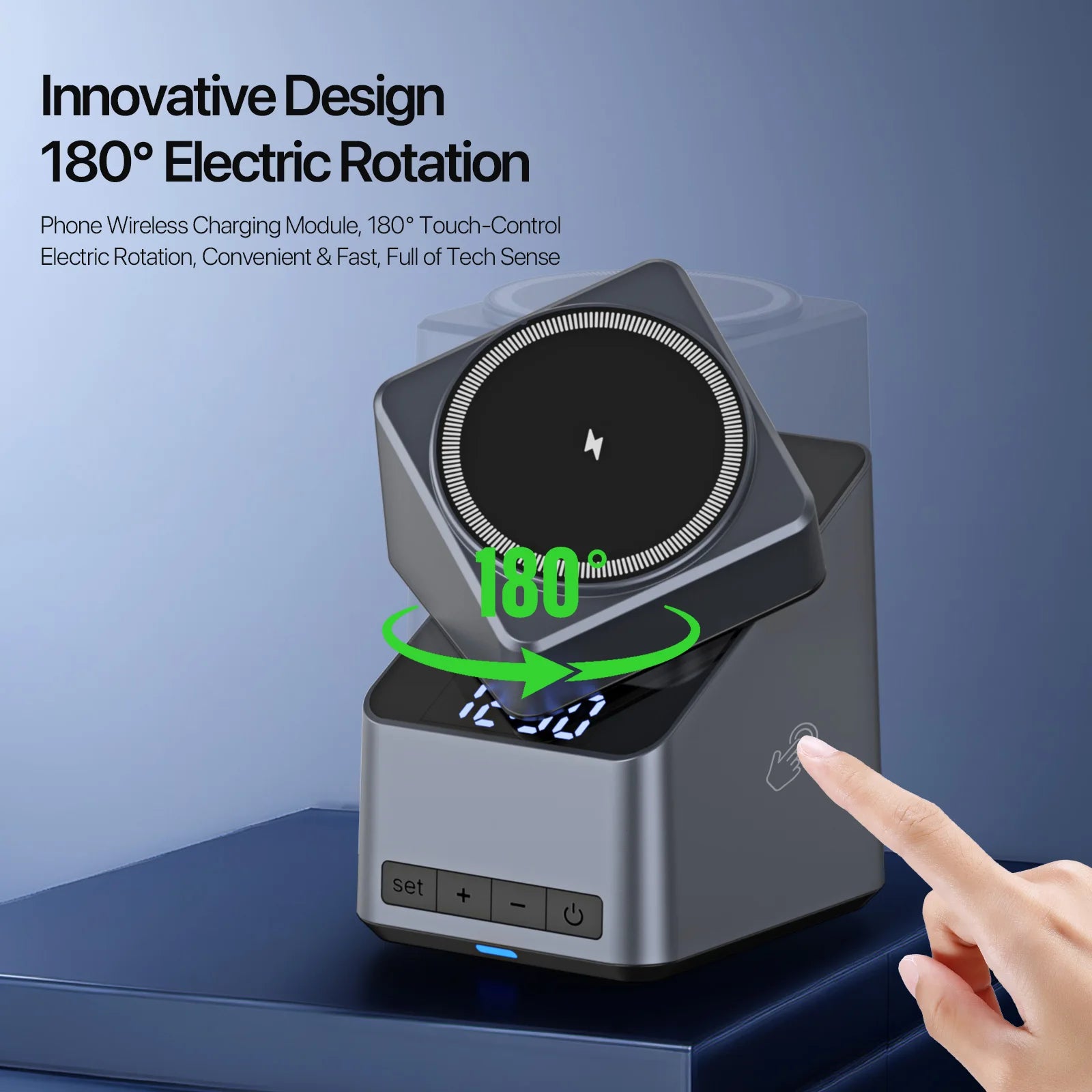 Magnetic 4 in 1 Auto Rotation Wireless Charger with Clock for Iphone 12-16 Series(15W), Apple Watch(2.5W) and Airpods (5W)
