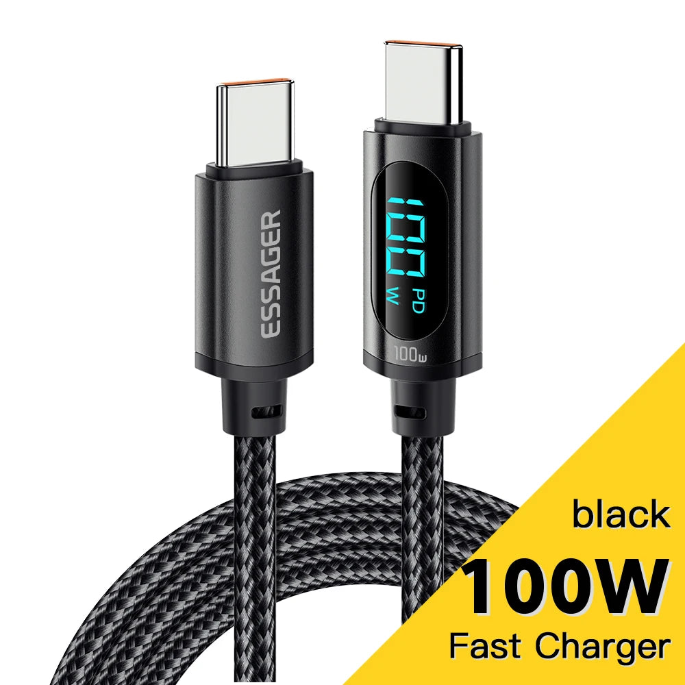 Essager Type C to Type C Cable 100W PD Fast Charging Charger C to C Display Cable For Hua wei for iPhone 16 pro max Macbook iPad