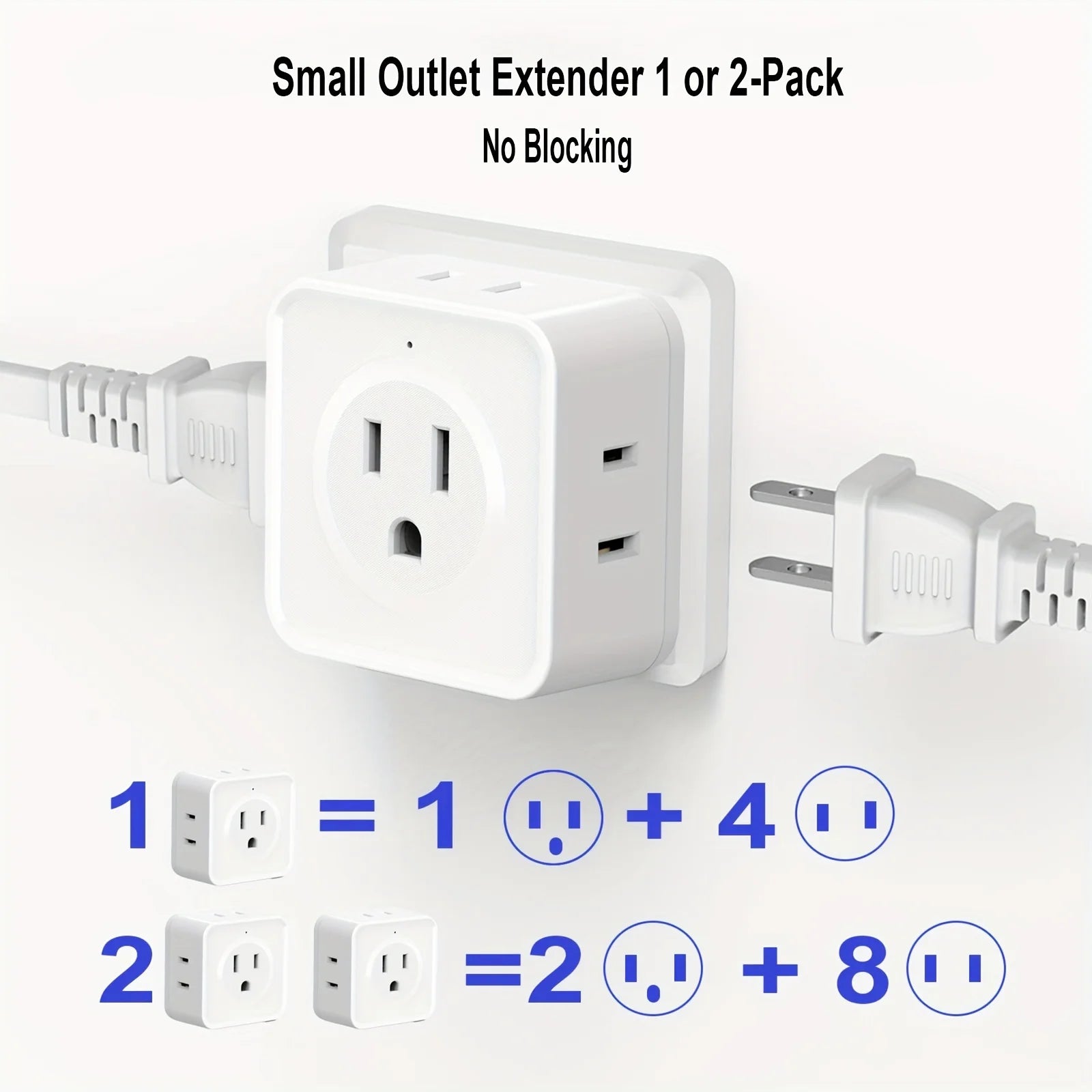 US Plug Multi Tap Universal Power Strip Wall Outlet Extender 5 AC Outlets,Small Electrical Socket Splitter Travel Home Office