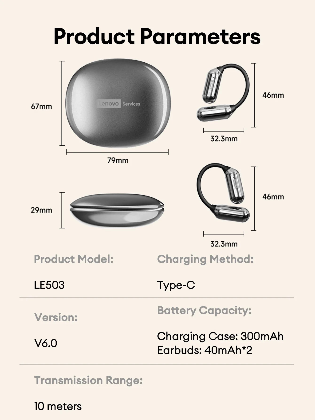 Lenovo LE503 OWS Bone Conduction Wireless 6.0 Bluetooth Headphones HD Stereo Music Game Earphones Noise Cancelling Sport Earbuds
