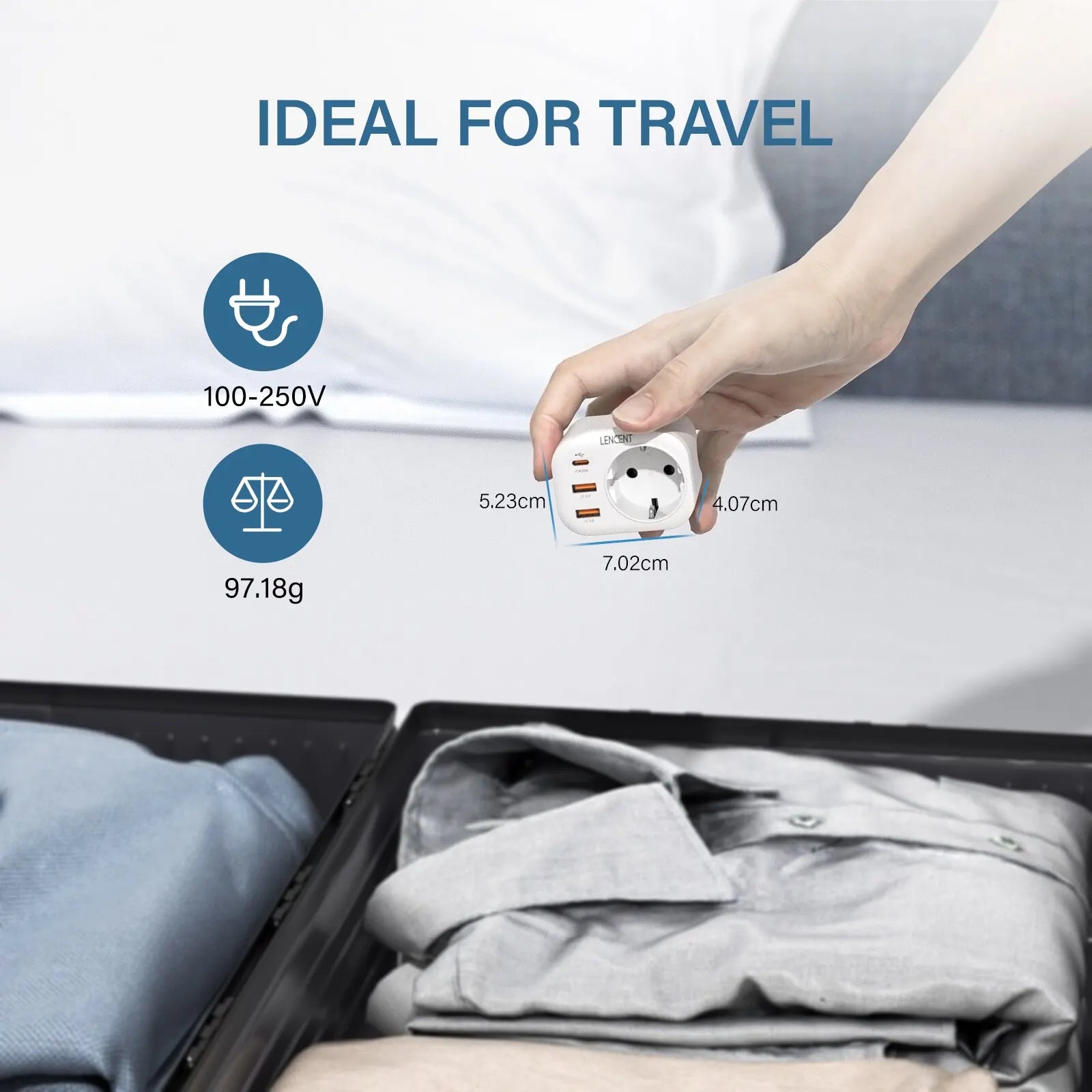 LENCENT EU Plug Wall Socket Extender with 1 AC Outlet 2 USB QC3.0 and 1 Type C PD 20W Multi Socket Fast Charger for Home Travel