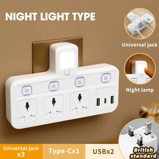 1-EU UK Plug Universal Outlet Power Strip Multitap AC Separate Control Wall Socket With USB Fast Charge Multiprise Plug Adapter