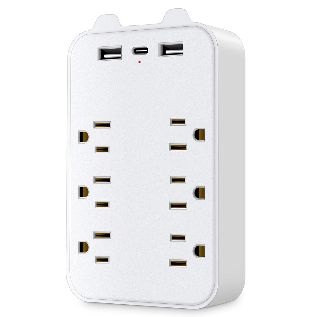 1-9‑in‑1 Wall Surge Protector – 6 AC Outlets + 2 USB-A & 1 USB-C | 2700J, Overload & Fire Protection