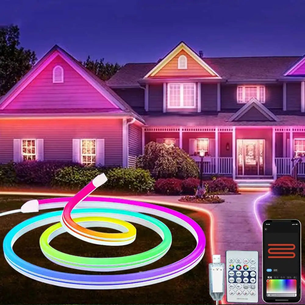 RGBIC Neon Strip Light Bluetooth Neon Led Strip Lights Smart 1M 2M 3M 5M Waterproof RGBIC Flex Ribbon Led Tape Music Sync