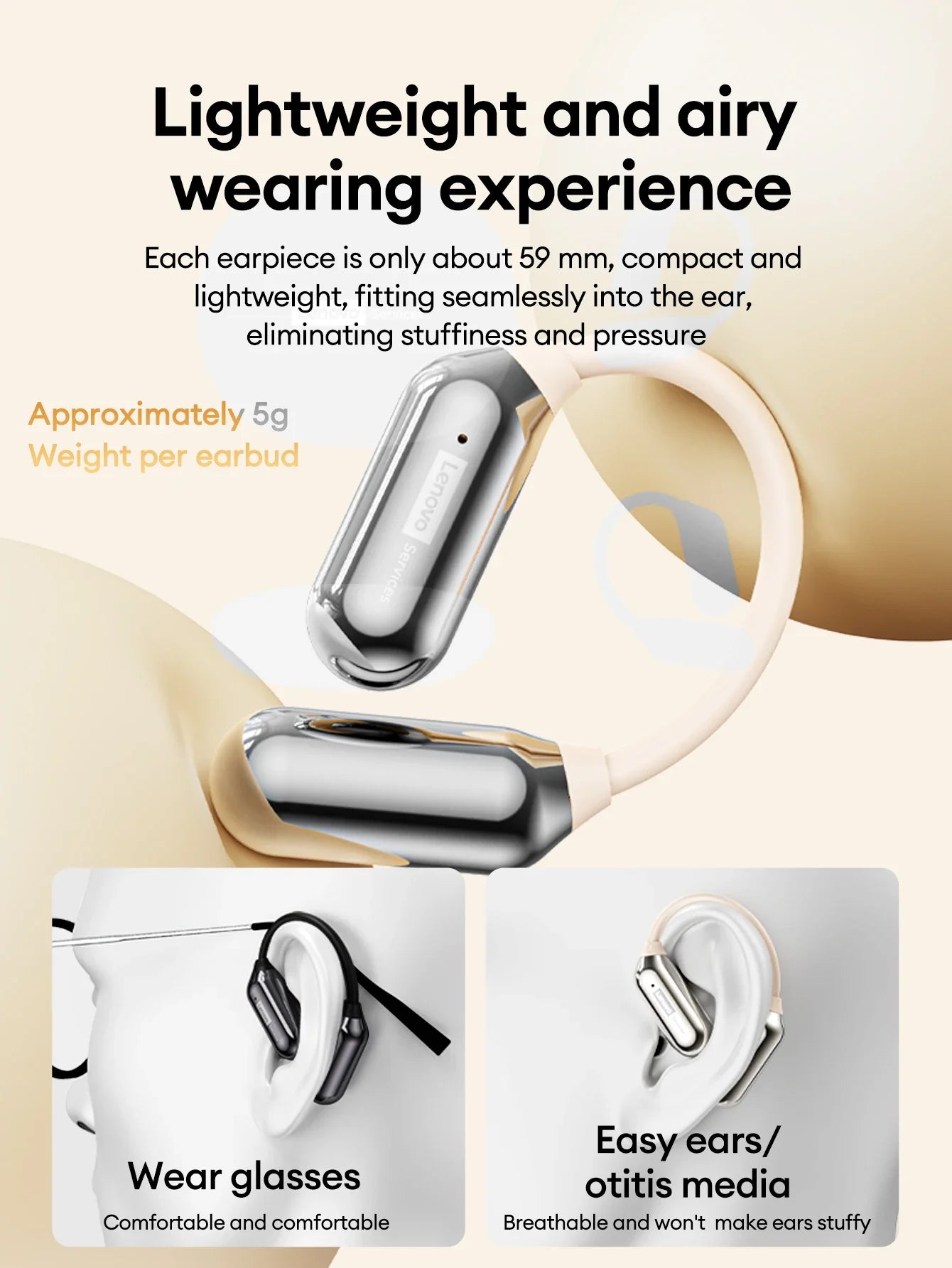 Lenovo LE503 OWS Bone Conduction Wireless 6.0 Bluetooth Headphones HD Stereo Music Game Earphones Noise Cancelling Sport Earbuds