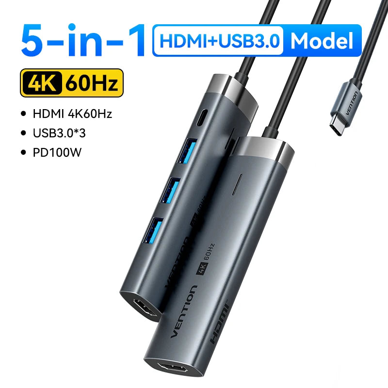 Vention 4K60Hz USB C HUB HDMI Adapter Type C to RJ45 Ethernet USB3.0 PD100W SD&TF for Laptop MacBook Pro Docking Station USB HUB