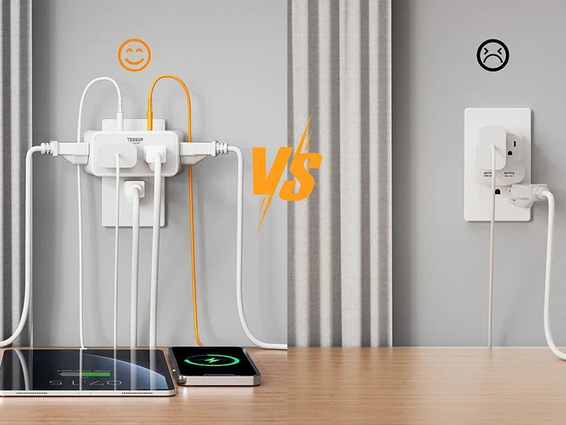 TESSAN 8-in-1 multi plug outlet splitter with  AC outlets and  USB ports, white