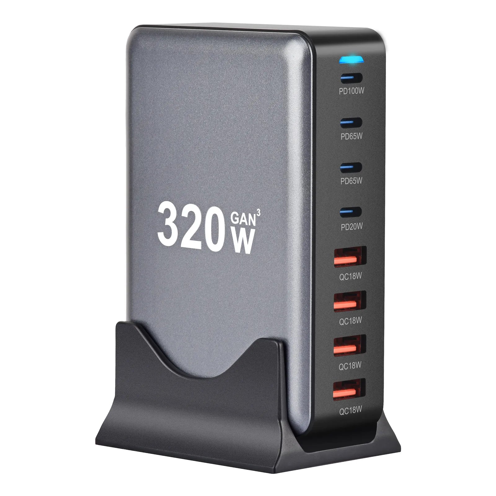 1-320W GaN Charger USB C Fast Desktop 8-port USB Type C PD Charger Fast Charge 3.0 USB Type C Fast Charger for iPhone15 14 Samsung