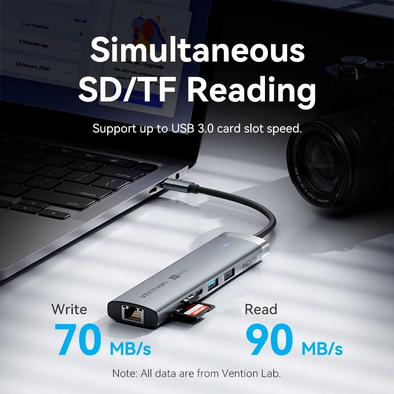 4-Vention 4K60Hz USB C HUB HDMI Adapter Type C to RJ45 Ethernet USB3.0 PD100W SD&TF for Laptop MacBook Pro Docking Station USB HUB