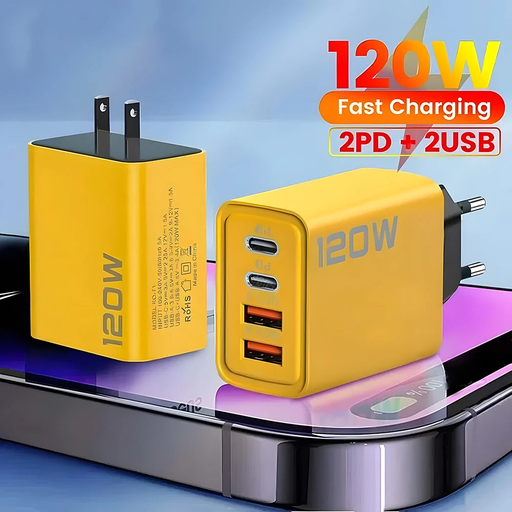 4‑Port USB‑C PD & QC 3.0 Wall Charger – Fast Charging Adapter for iPhone, Samsung