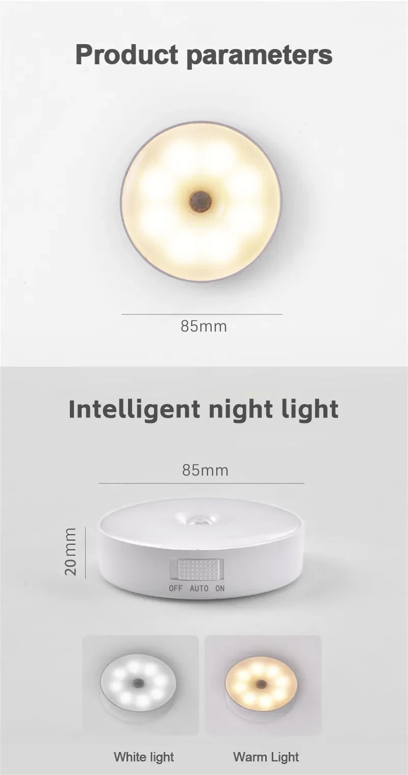 2-LED Smart Human Body Sensor Night Lamp Emergency Automatic Lighting USB Charging Wireless Magentic Suction Use Night Light