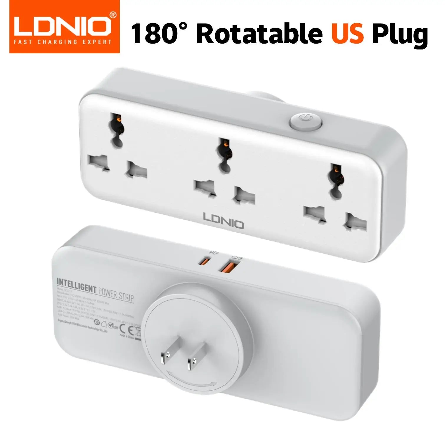 US UK EU Plug Outlet 3 Sockets Multitap Wall Power Strip Electrical Socket USB A  USB C Port No Extension Cord  Rotatable Plug