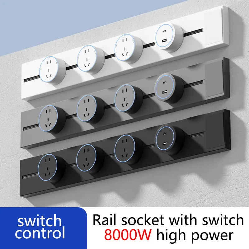 1-Track Socket Wall Power Rail Movable Sockets High End Home Appliance Power 8000W EU US UK Standard USB Type c Ports ﻿40cm 50cm