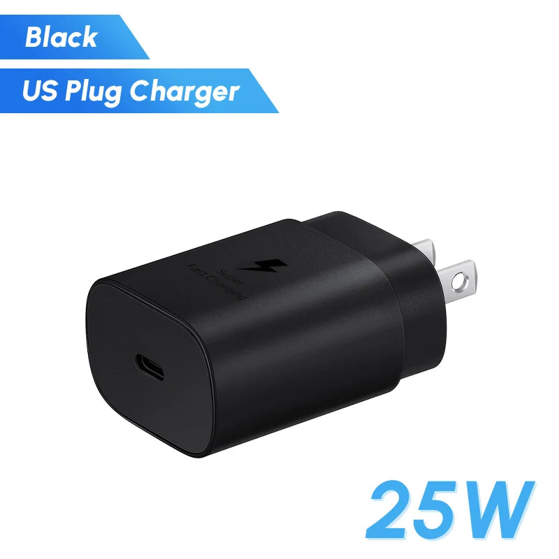 Original Samsung 25w Super Fast Charger PD Type C EU US Adapter Galaxy S25 S24 S23 S22 A56 A55 A26 A05s A54 A16 Z Fold Z Flip 6