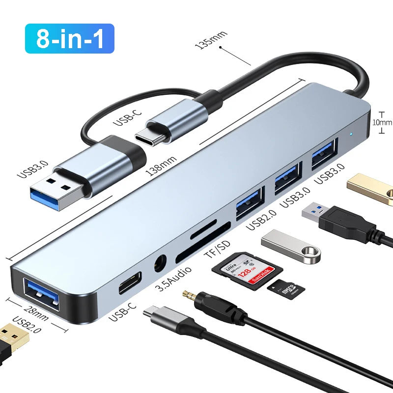 4-8-IN-2 USB HUB 3.0 USB C HUB Dock Station 5Gbps High Speed Transmission USB Splitter Type C to USB OTG Adapter For Macbook Pro