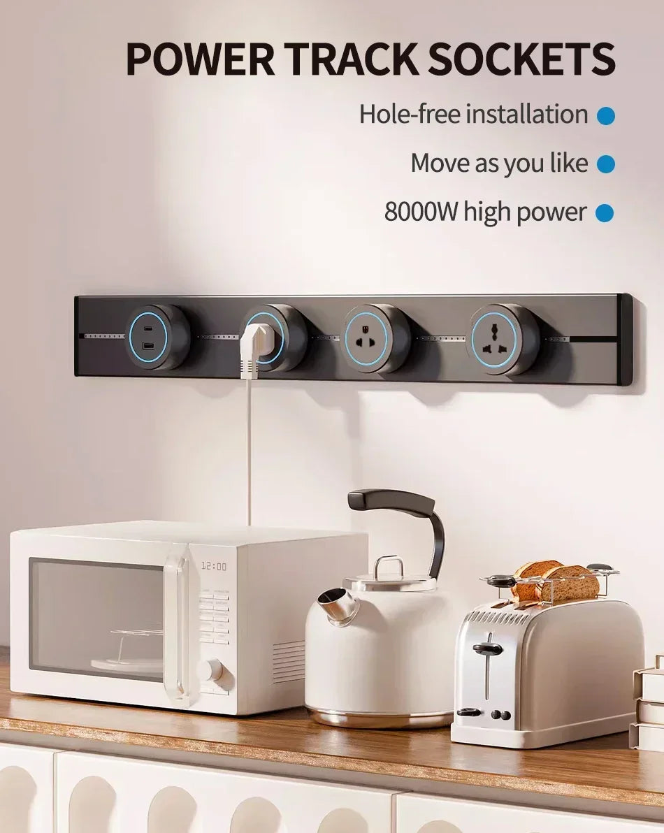 1-Track Socket Wall Power Rail Movable Sockets High End Home Appliance Power 8000W EU US UK Standard USB Type c Ports ﻿40cm 50cm