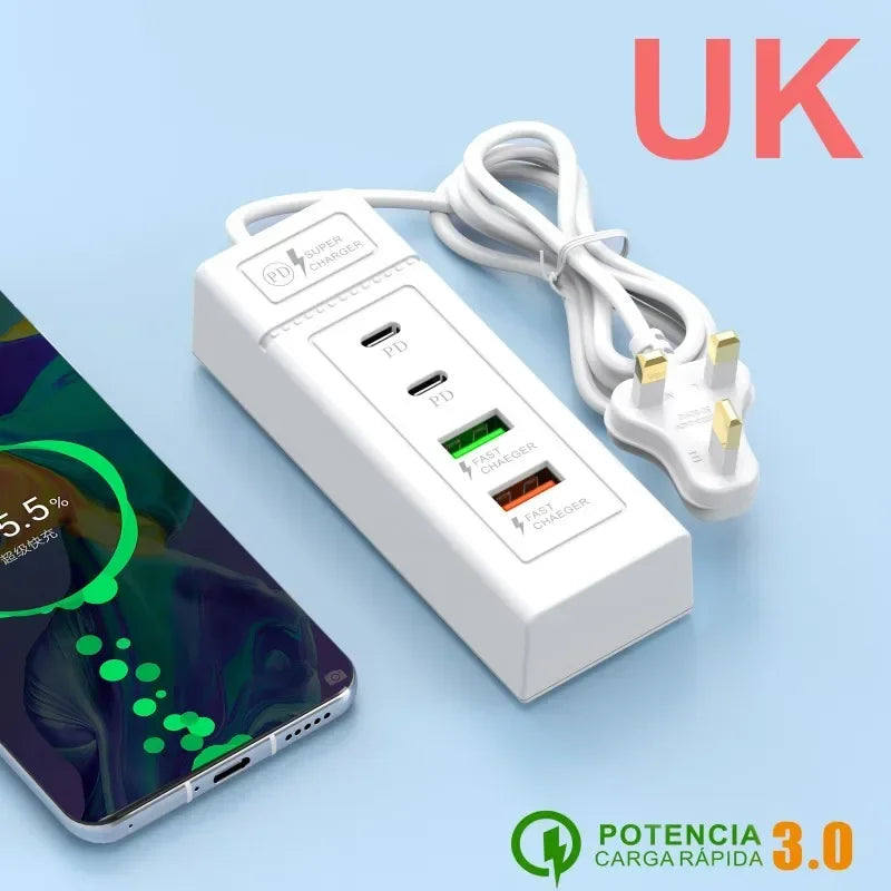 1-USB Power Strip Phone Charger Station Splitter 4 Port USB Type C Fast Charger Phone Charging Plug USB US/EU Electrical Sockets