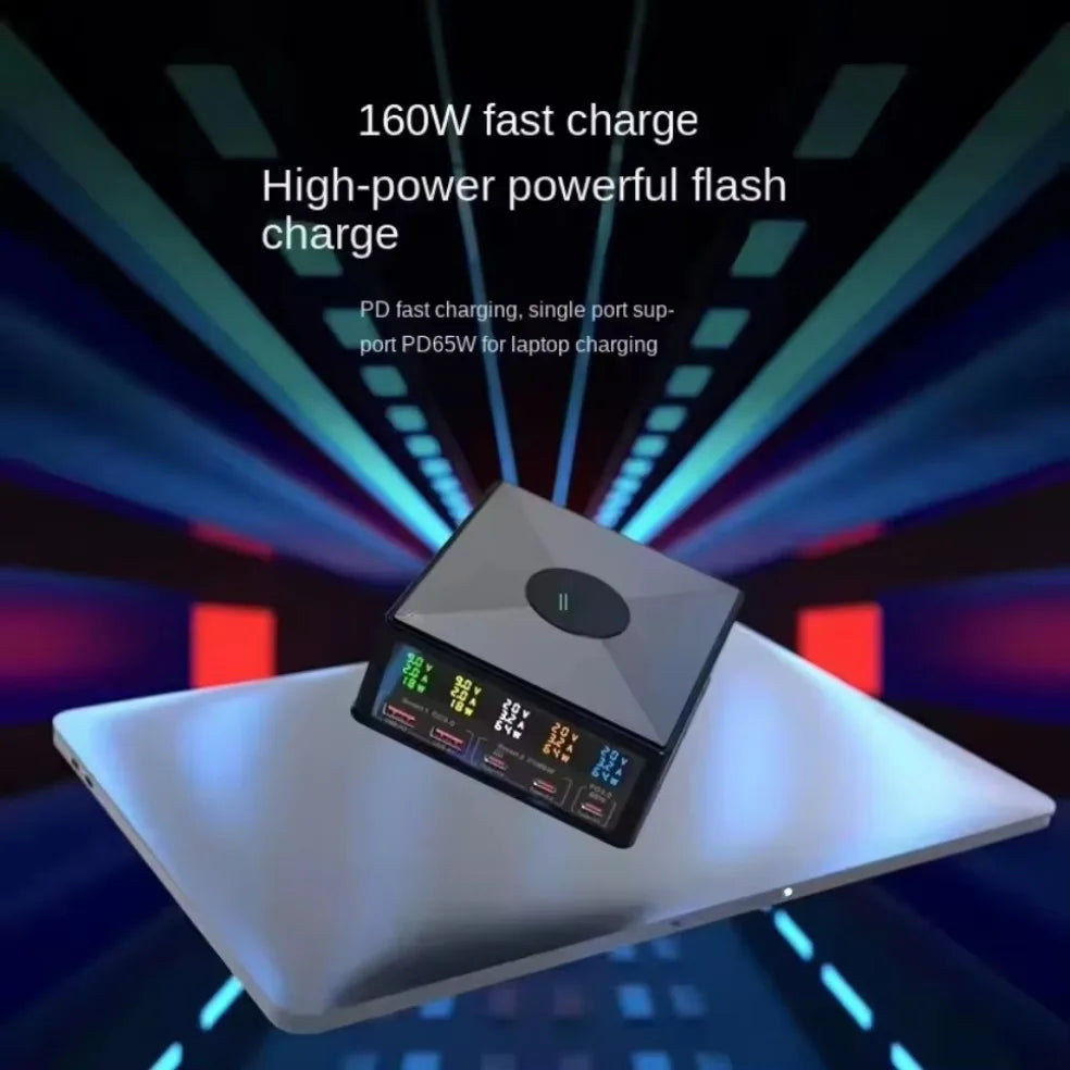 1-160W USB C GaN Charger Wireless Charger PPS PD 65W 100W Desktop Fast Charging Station Power for MacBook Tablet iPhone 16 Samsung
