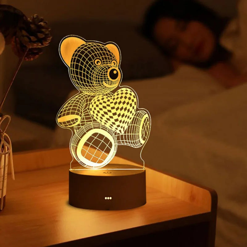 Romantic Love 3D Acrylic LED Lamp | Home & Children's Night Light | Table Lamp for Birthday, Party Decor, Valentine's Day, Bedside Lamp