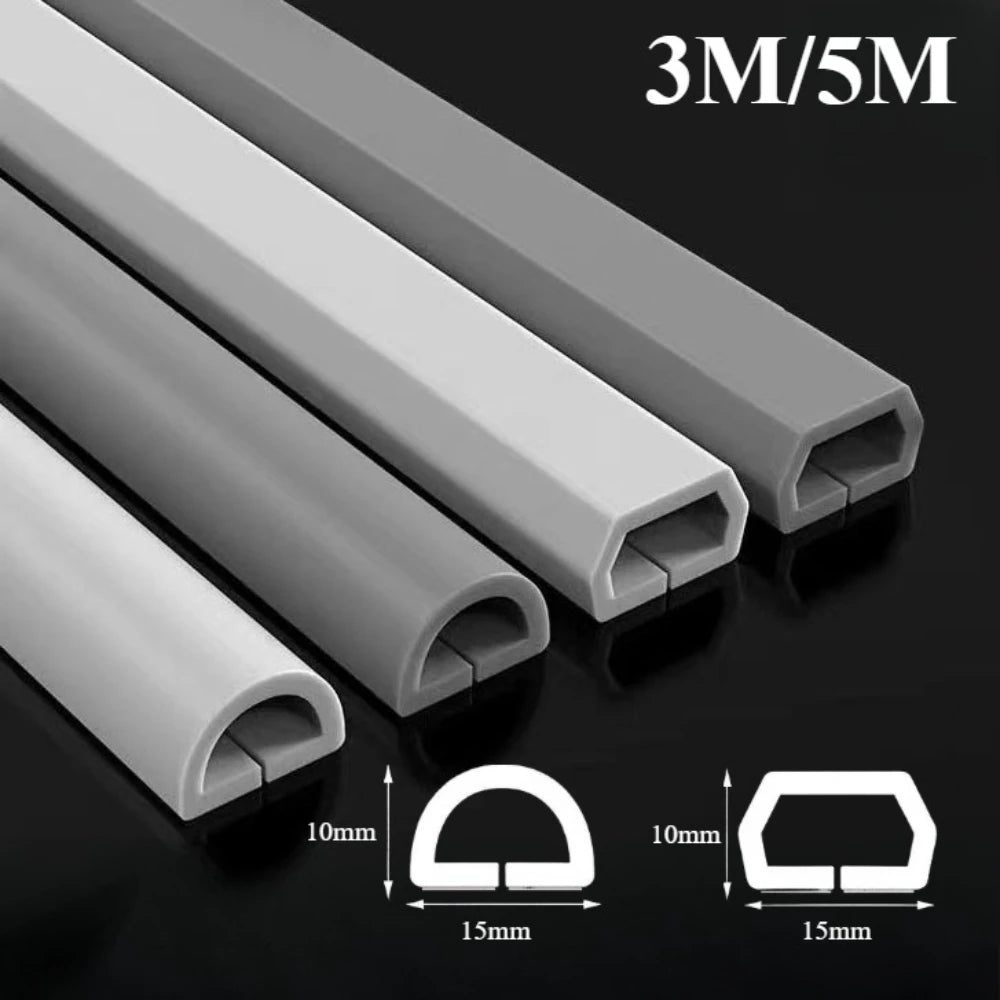 15mm 3M/5M Invisible Adhesive Cable Raceway - Anti-Step Cord Protector Soft Wire Cover with Cap for Wall Home Office Use