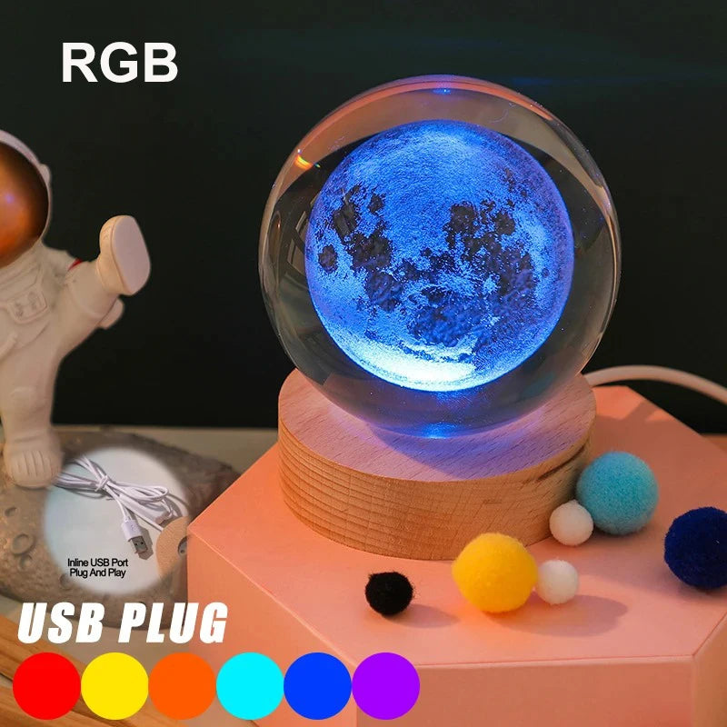 6CM Milky Way Galaxy Crystal Ball RGB Night Light Children Solar System Night Lamp Bedroom Ambient LED Light Creative Gift Decor