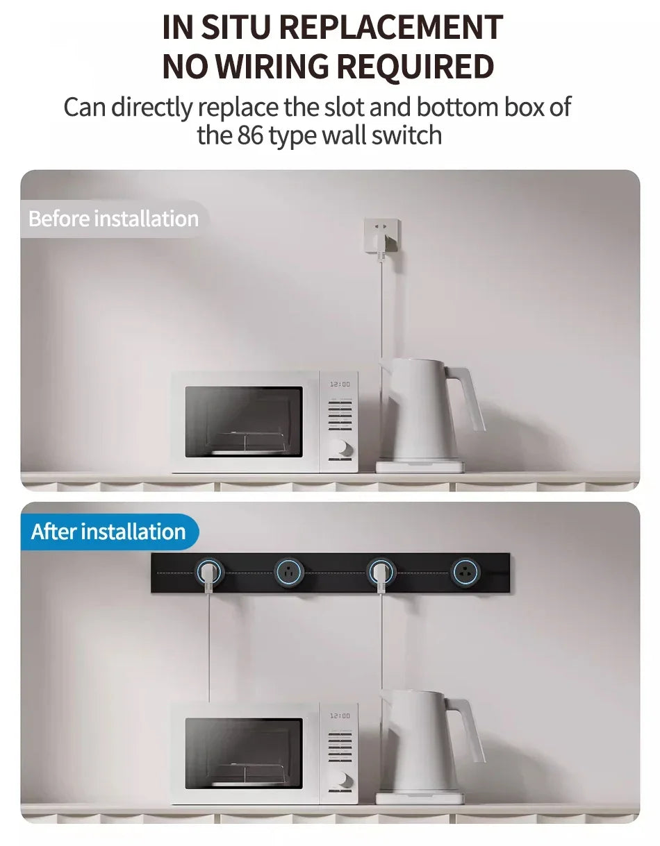1-Track Socket Wall Power Rail Movable Sockets High End Home Appliance Power 8000W EU US UK Standard USB Type c Ports ﻿40cm 50cm