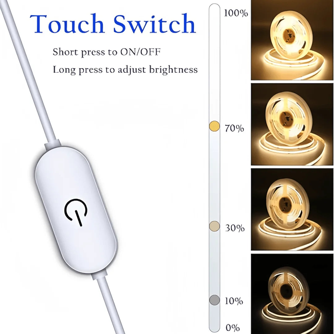 LED COB Strip with Touch Dimmer (5 V USB, Flexible)