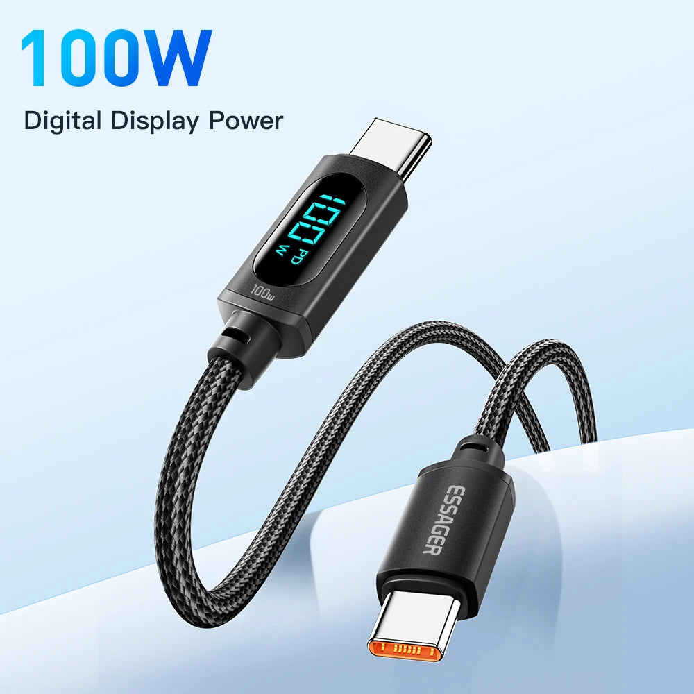 Essager Type C to Type C Cable 100W PD Fast Charging Charger C to C Display Cable For Hua wei for iPhone 16 pro max Macbook iPad