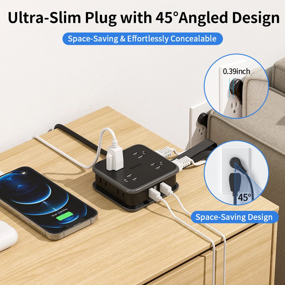 1-8 Outlet Power Strip with 3USB-A Ports 1.5m Extension Power Cord Universal Travel Adapter Network Filter Extension Cable US Plug
