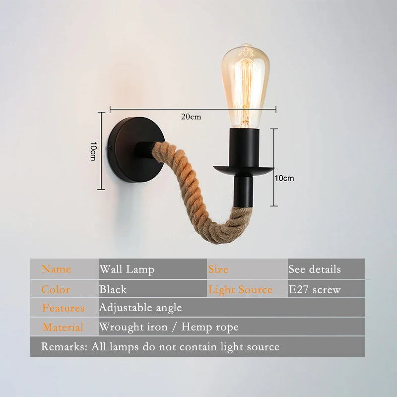 Wall lamp with hemp rope design on a light gray background