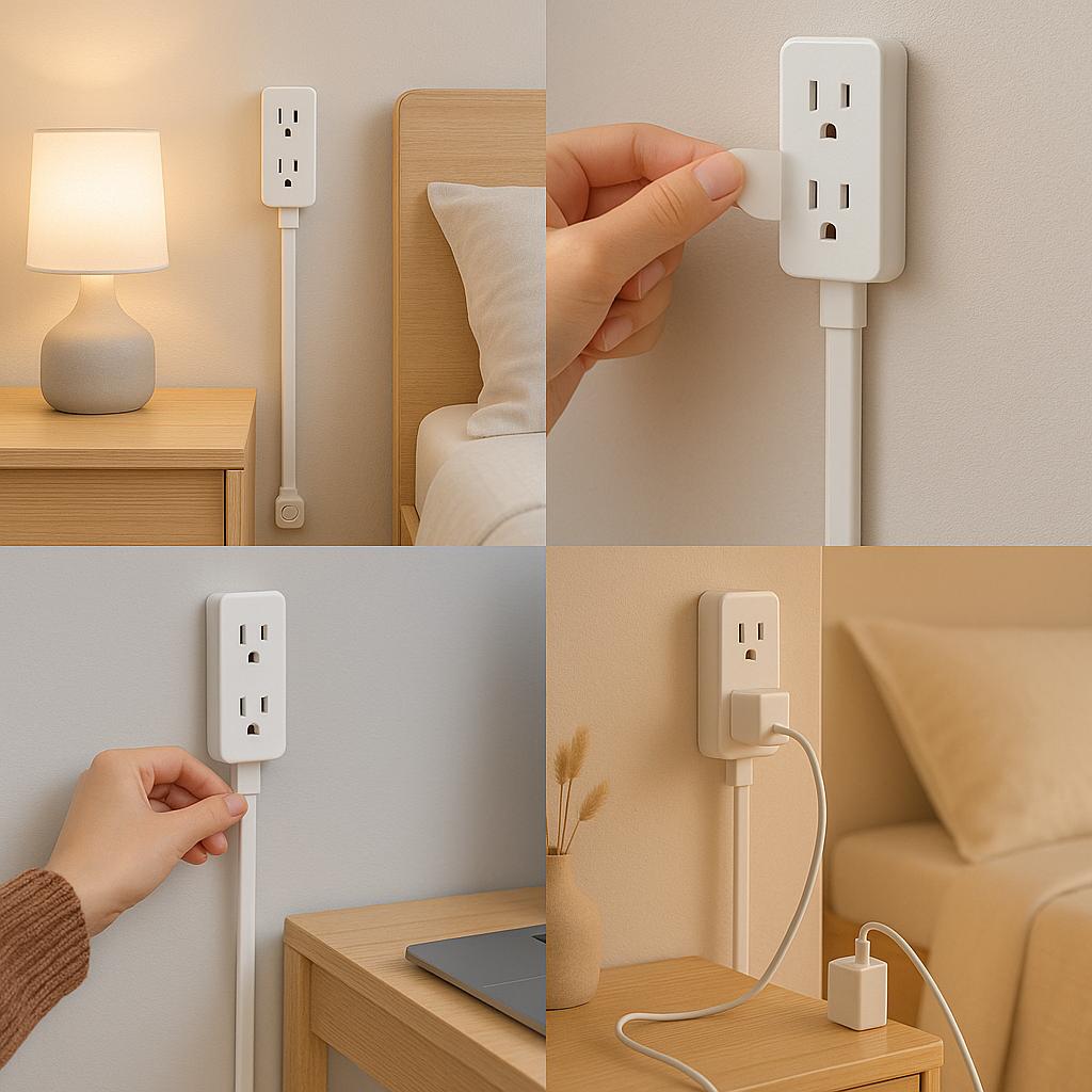 Adjustable Rotation Power Strip Extender with USB Ports and Mobile Holder for Home Office and Travel