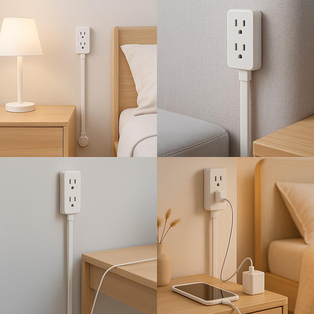 Adjustable Rotation Power Strip Extender with USB Ports and Mobile Holder for Home Office and Travel