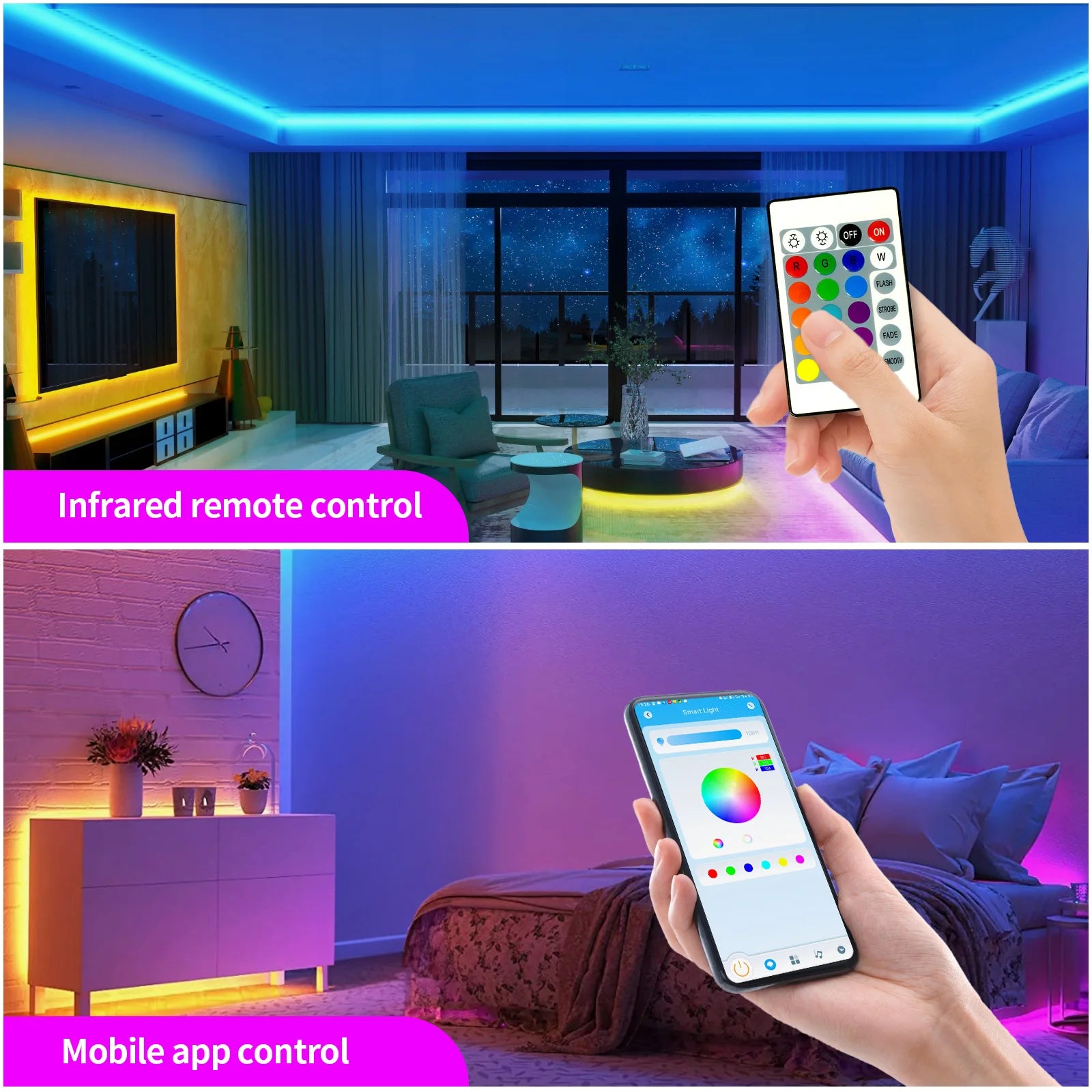 Outdoor LED strip controlled by app and remote control