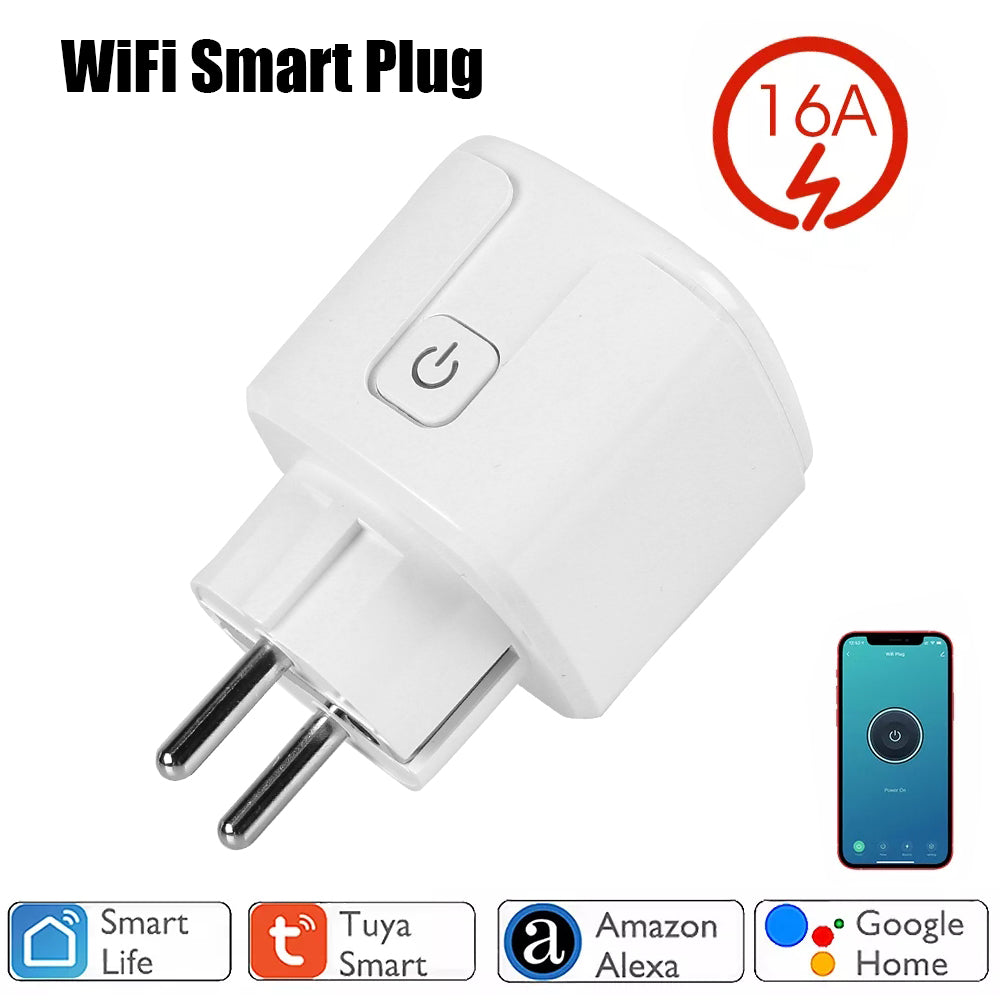 2-Smart Plug Work with Alexa Google Home Assistant WiFi EU/US/BR Socket Tuya Life APP Power Monitor Timer 16A Wall Charger