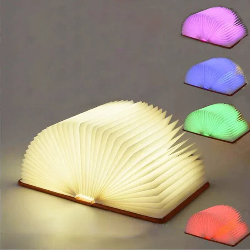 Folding wooden book LED night light with RGB color modes