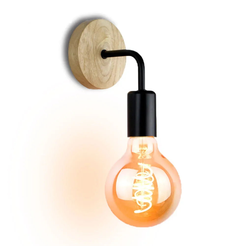 Side angle of rustic wood and hemp rope wall sconce